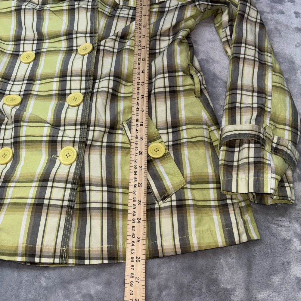 JouJou Lime Green/Greys/Olive Green Plaid Double Breasted Jacket No Belt Lg